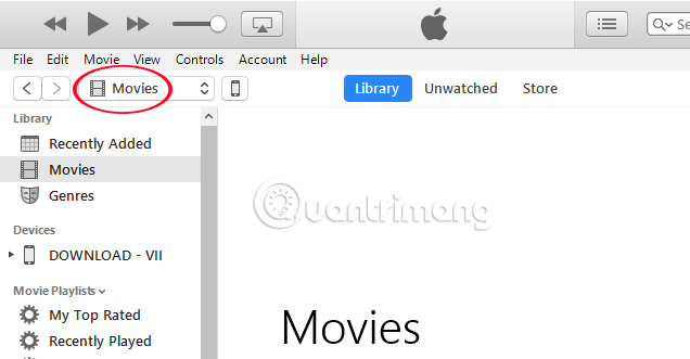 Nhấn sắm Movies trên giao diện iTunes