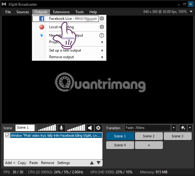 Tiến hành live stream Facebook