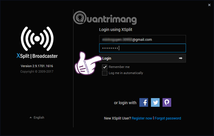 Đăng nhập tài khoản XSplit Broadcaster