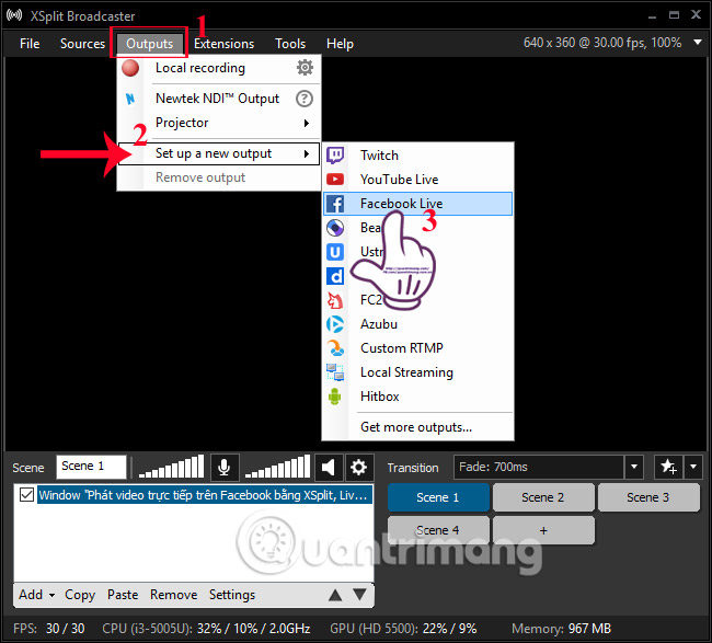 Live stream Facebook bằng XSplit Broadcaster