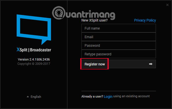 Nhập thông tin tài khoản đăng ký