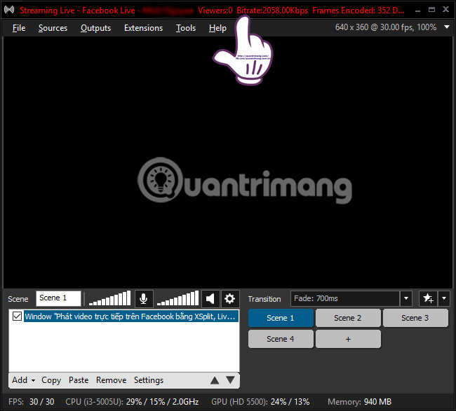 Thông báo phát live stream Facebook
