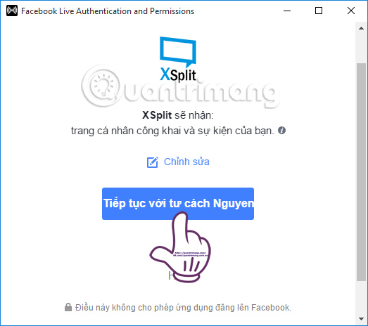 Cho phép XSplit truy cập Facebook