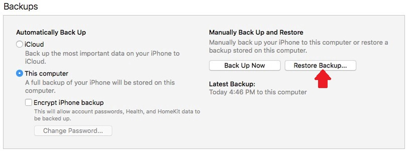 Nhấn Restore Backup trên iTunes Nhấn Restore Backup trên iTunes