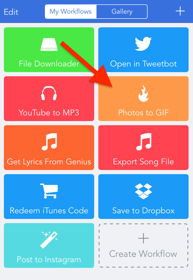 Workflow này sẽ tạo ảnh GIF từ năm bức ảnh gần nhất trong thư viện ảnh