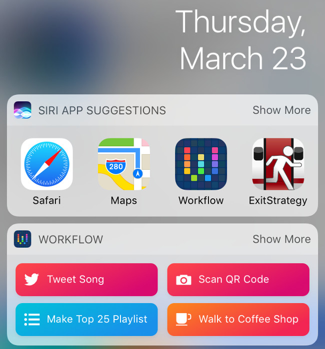 Ngoài ra còn có thể mở Workflow tại Notification Center