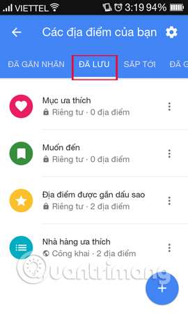 Địa điểm đã lưu Địa điểm đã lưu