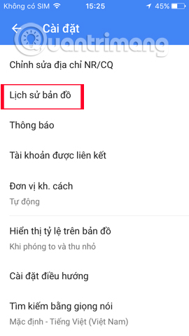 Lịch sử tìm kiếm Google Maps