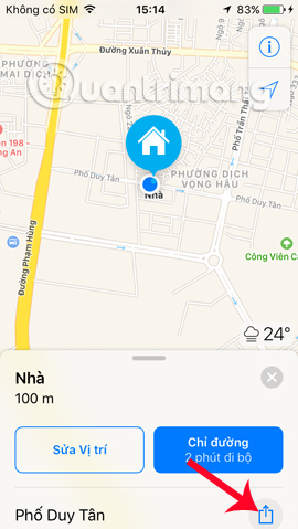 Gửi bản đồ qua AirDrop