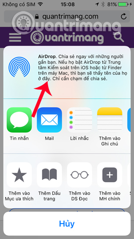 Nhấn chọn tính năng AirDrop