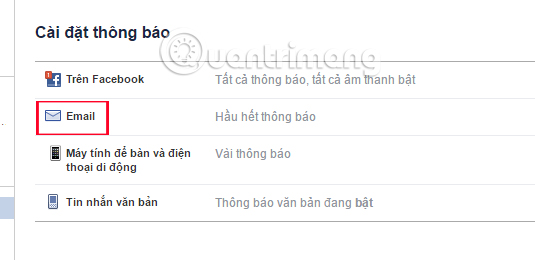 Tắt thông báo Facebook gửi đến Email