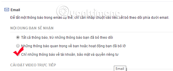 Không nhận thông báo Facebook gửi đến Email