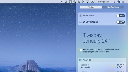 Mở Night Shift từ Notification Center