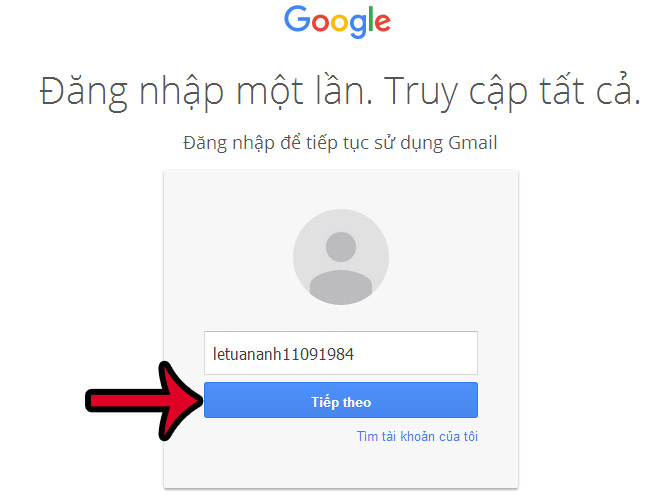 Nhập ID của tài khoản Gmail nhập tên tài khoản Gmail