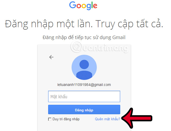 Bấm vào link Quên mật khẩu Tùy chọn Quên mật khẩu