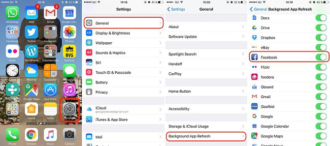 Vào Settings > General > Background App Refresh, tắt ứng dụng Facebook