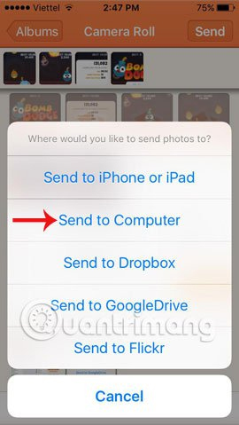 Chọn thiết bị gửi dữ liệu qua Image Transfer