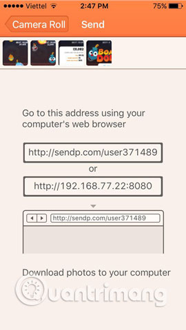 Gửi video bằng ứng dụng Image Transfer
