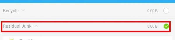 Sau khi scan xong, toàn bộ file chết của những ứng dụng đã bị xóa sẽ được liệt kê trong mục Residual Junk.
