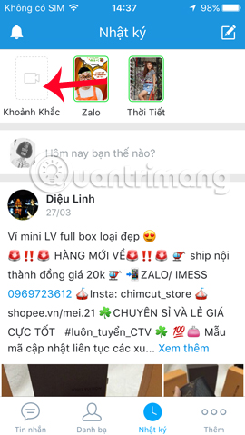 Tạo khoảnh khắc trên Zalo