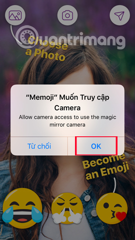 Memoji truy cập Camera