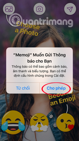 Memoji nhận thông báo 
