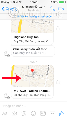 Mở bản đồ trên Messenger