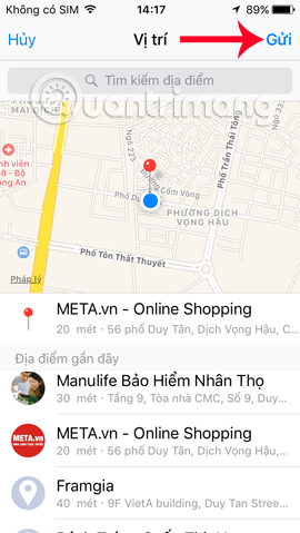Gửi vị trí mới trên Messenger