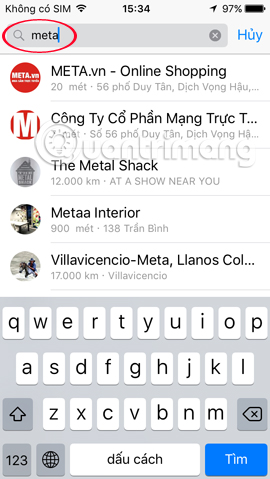 Nhập tên địa điểm trên thanh Tìm kiếm