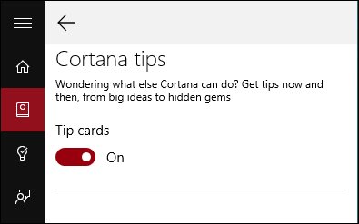 Tắt hiển thị thẻ tip trong Cortana
