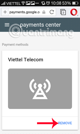 Hủy phương thức thanh toán qua Viettel Telecom