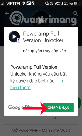 Chấp nhận các điều khoản ứng dụng