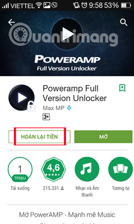 Hoàn lại tiền mua ứng dụng 