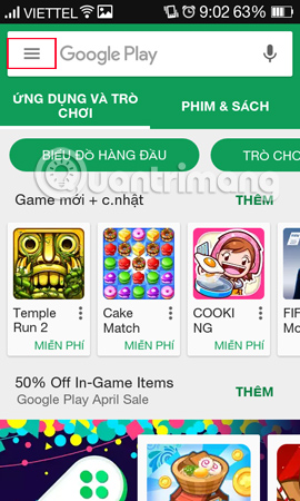 Tùy chọn trên Google Play