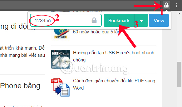 Tạo mật khẩu bảo mật bookmark
