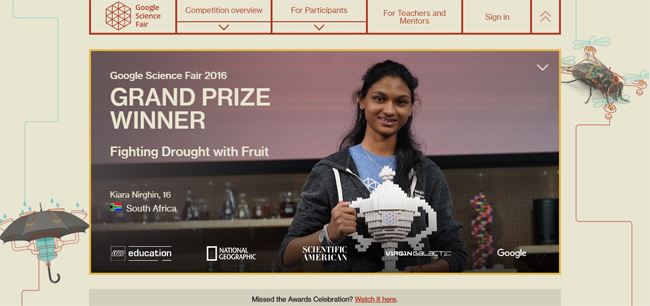 Giao diện trang Google Science Fair