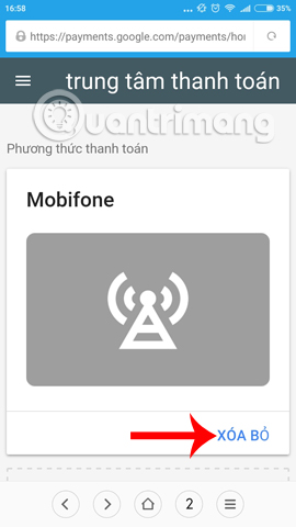 Hủy phương thức thanh toán trên Google
