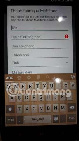 Nhấn thông tin cá nhân