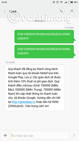 Tin nhắn xác nhận đăng ký dịch vụ Tin nhắn xác nhận đăng ký dịch vụ