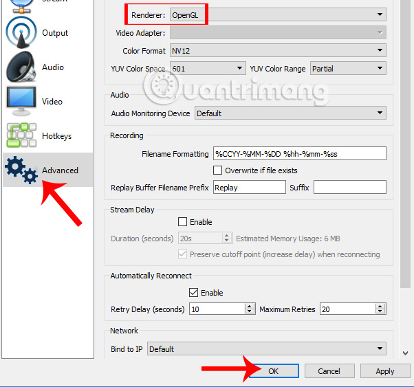 Kích hoạt OpenGL trên OBS