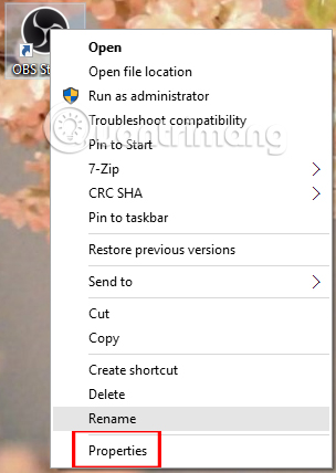 Chọn Properties trên OBS