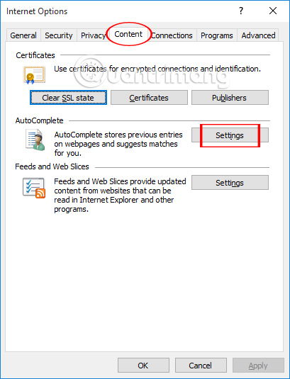 Nhấn chọn tab Content