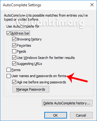 Tắt gợi ý lưu mật khẩu trên Internet