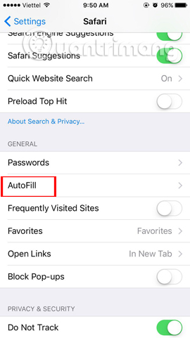 Tùy chọn Autofill trên Safari