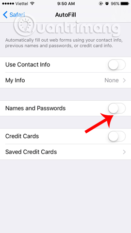 Bỏ gợi ý lưu mật khẩu trên Safari