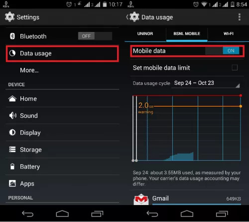 Vào Settings > Data Usage và tắt công tắc Mobile data