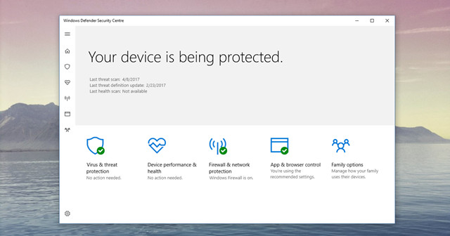 Phần mầm bảo vệ Windows Defender