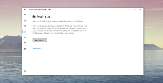 Trong Windows Defender Security Centre là tùy chọn Fresh start là đáng chú ý nhất 
