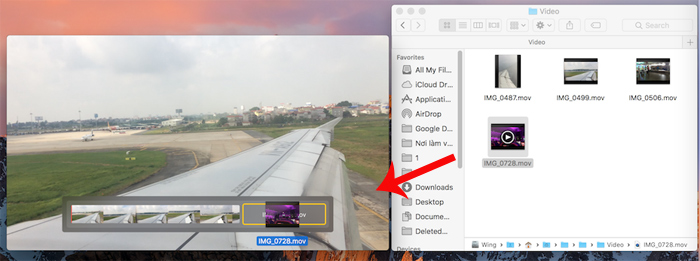 Kéo video vào giao diện QuickTime Player