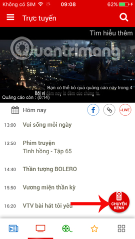 Chuyển kênh trên VTV Go